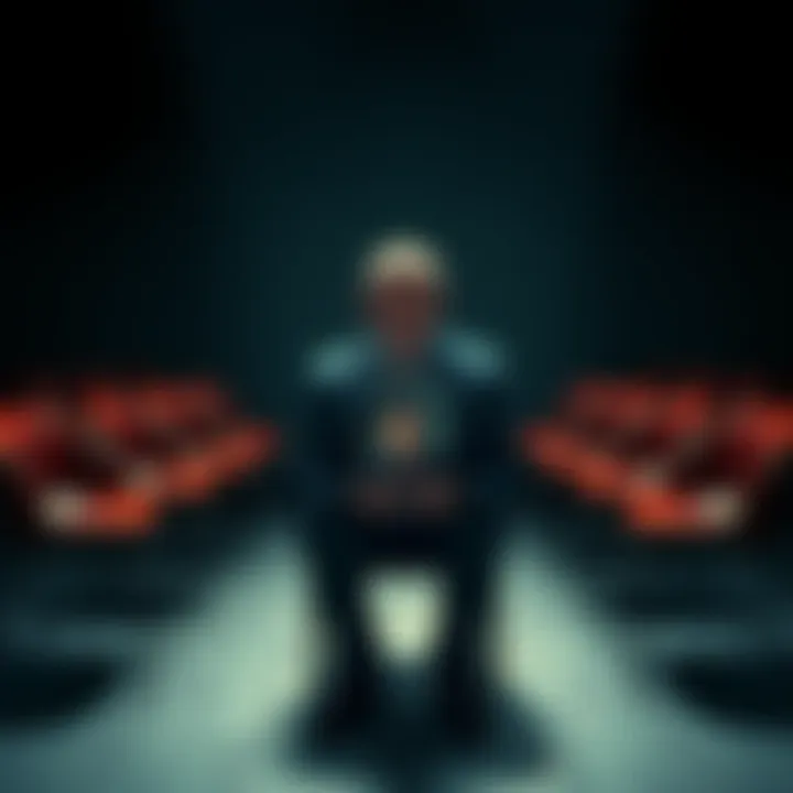 A father sitting alone with a somber expression, holding a photo of his daughter, surrounded by empty chairs and bills symbolizing struggle and loss.