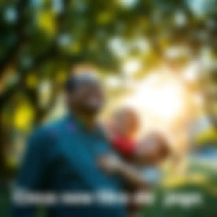 A father smiling and embracing his children in a park, symbolizing joy and family support after overcoming gaming addiction