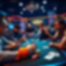 Favorite NLHE Cards Players discussing their favorite NLHE poker hands while holding cards on a table