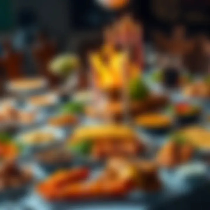 A feast laid out on a table A table filled with a variety of delicious dishes ready to be enjoyed by guests at a celebration