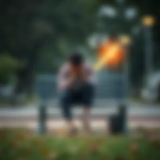 A person sitting on a park bench with their head in their hands, looking frustrated and overwhelmed after losing their job.