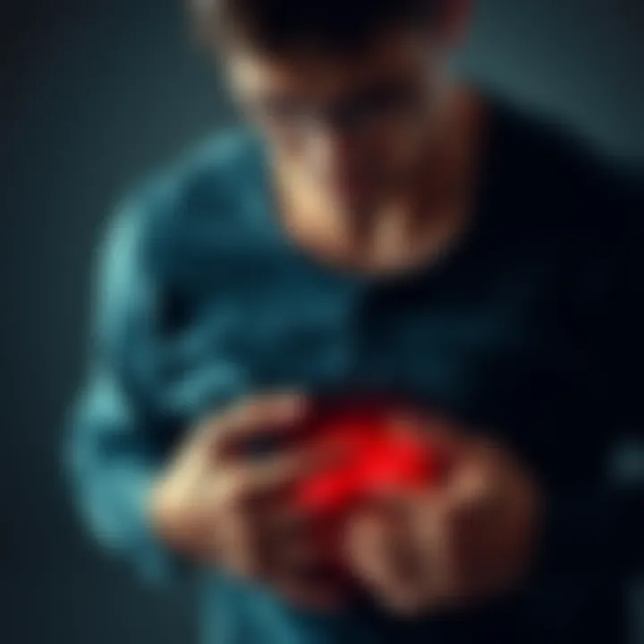 A person holding their stomach, looking uncomfortable and uneasy due to nausea.