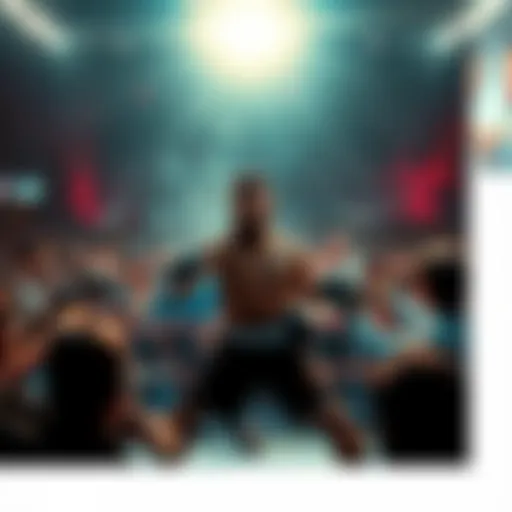 An intense fight scene with Roman in the center, surrounded by spectators and officials, highlighting the controversy over manipulation in the match.