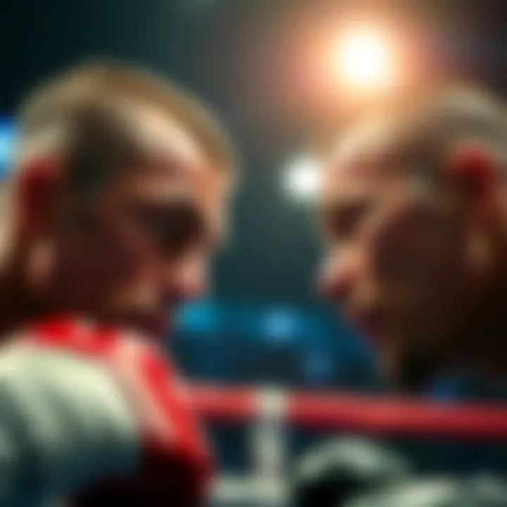 A close-up of two fighters in a ring, one showing determination while the other looks focused, symbolizing the analysis of their performance in previous rounds.