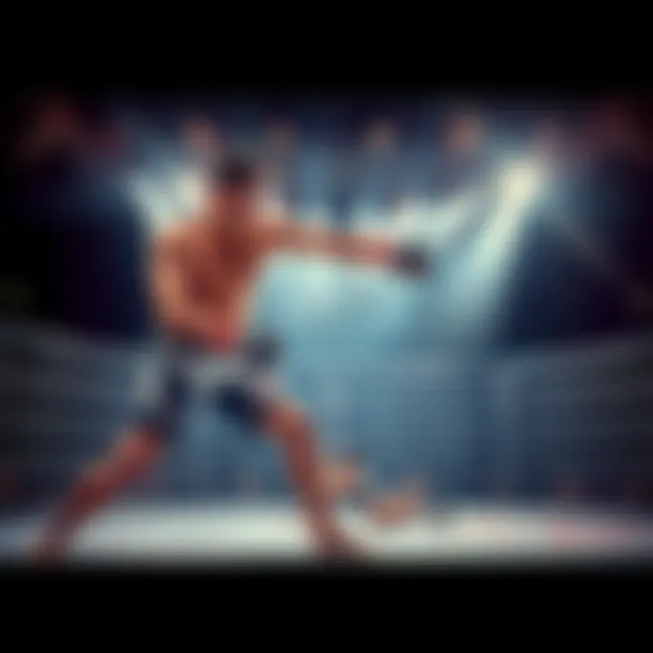 A fighter shows clear dominance over an opponent during a match, controlling the fight with powerful strikes and movement.
