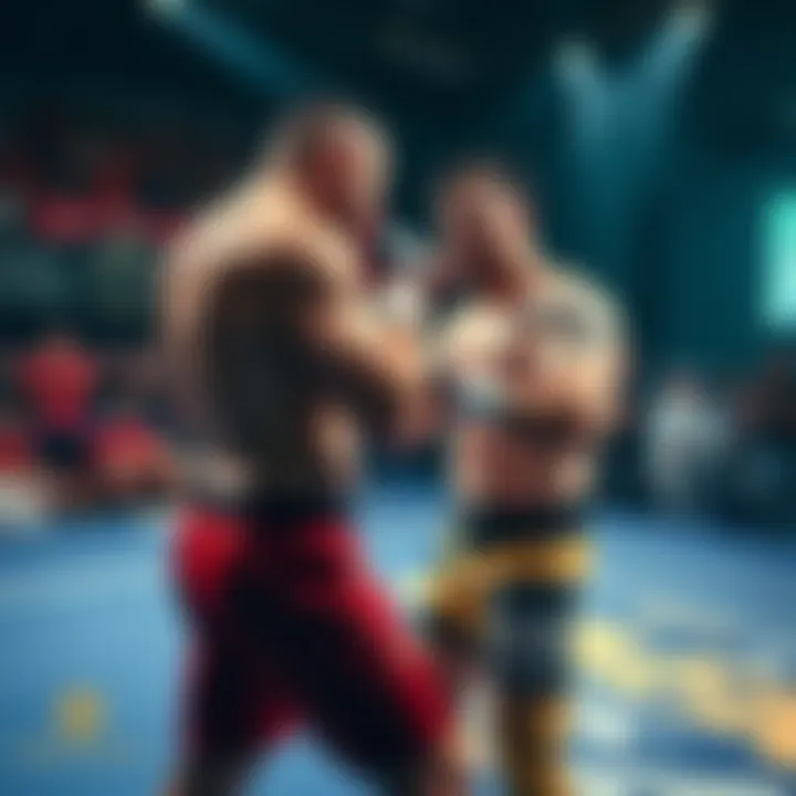 A heated moment between two wrestlers during a controversial fight, with spectators reacting passionately in the background