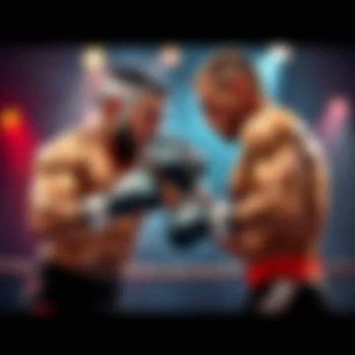 Two fighters competing in a mixed martial arts match, showcasing technique and determination