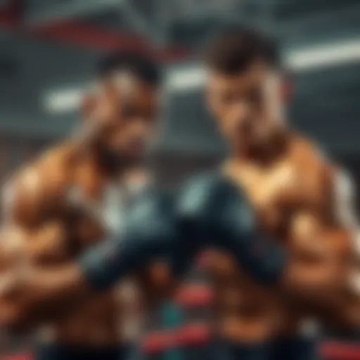 Two fighters in a training gym, showcasing confidence and readiness for DWCS, highlighting their strong physiques and determined expressions
