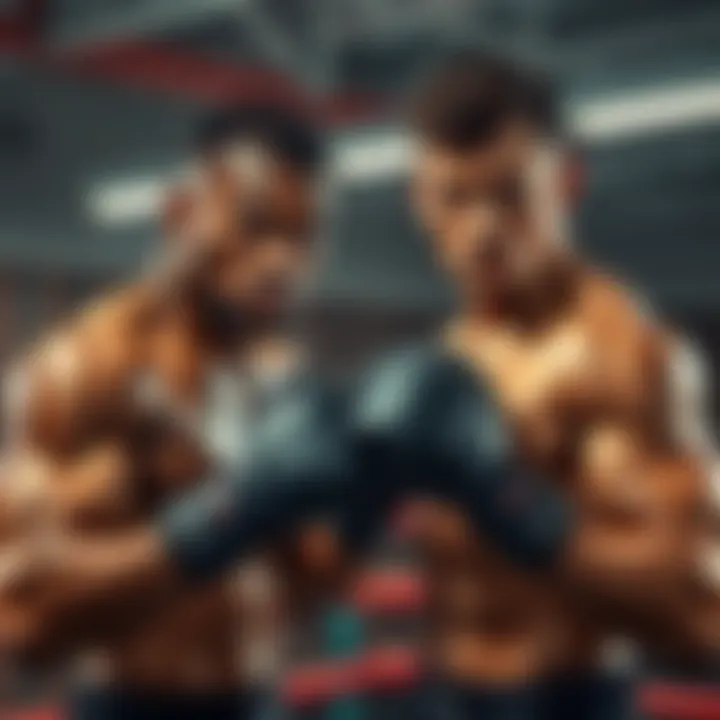 Two fighters in a training gym, showcasing confidence and readiness for DWCS, highlighting their strong physiques and determined expressions
