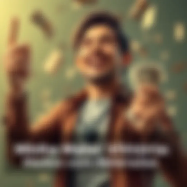 A person celebrating a financial win with a big smile, holding cash in one hand and looking relieved, symbolizing triumph over withdrawal fears.