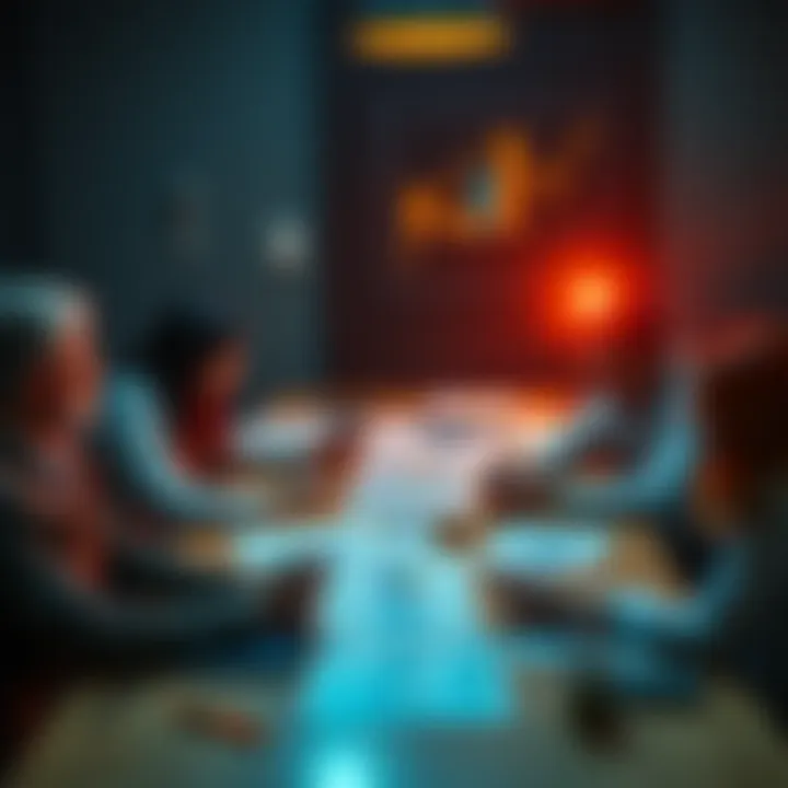 Financial Compensation Discussion Group of people discussing financial compensation with charts and graphs on a table
