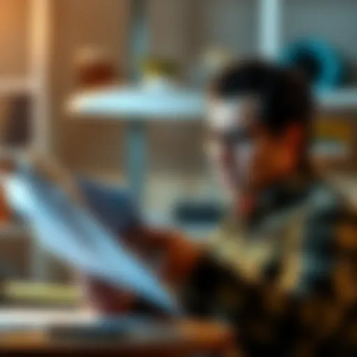 A person reviewing their financial documents, looking concerned about their bank account and taxes.