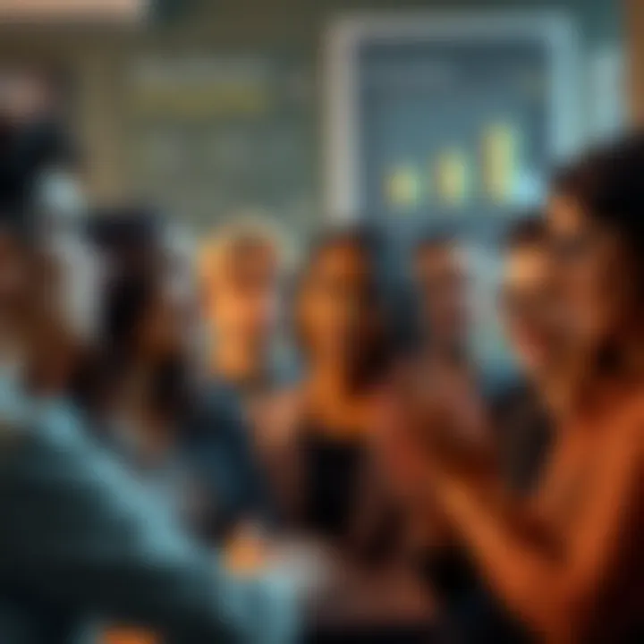 A group of people engaged in a lively discussion about making money from new opportunities, with varied expressions showing curiosity and skepticism.