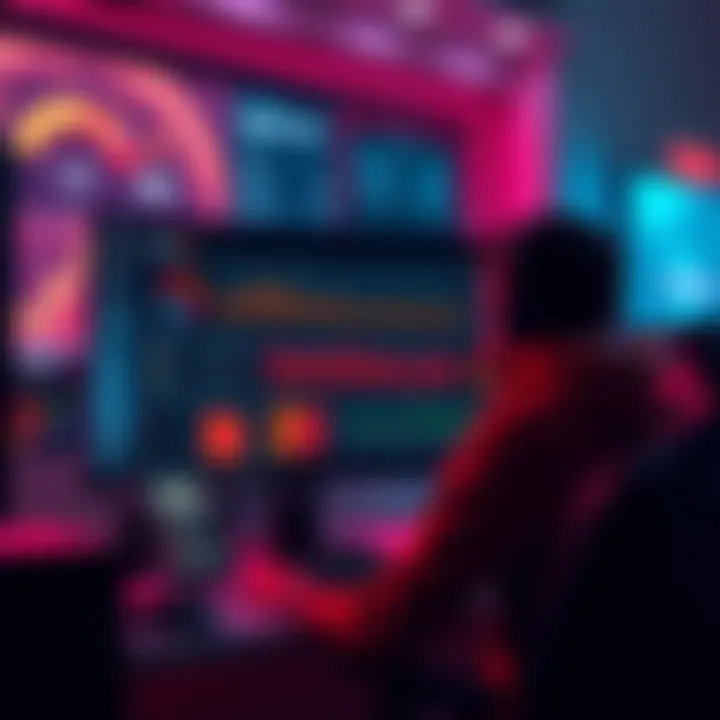 A gamer looking at a computer screen displaying CS2 statistics and charts