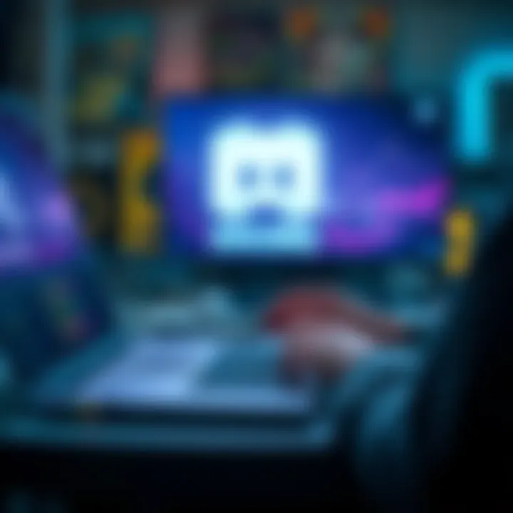 A person searching online for Discord server codes on a laptop