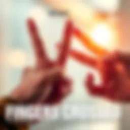 A close-up of hands crossing fingers as a gesture of hope and good luck, set against a bright background.