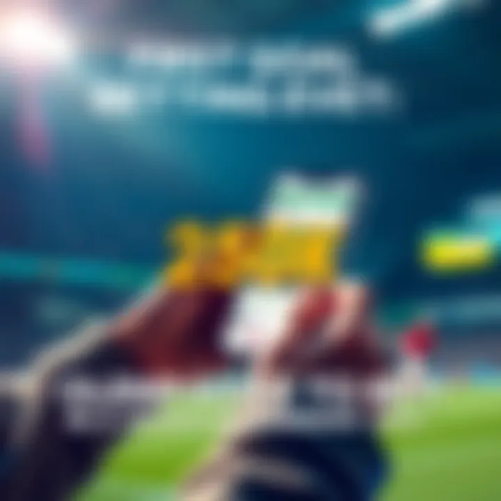 A person excitedly placing a bet on the first goal scorer for the Olympics on a mobile app with a sports background