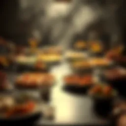 First meal celebration after winning lottery A table set with a variety of foods including pizza and sushi to celebrate a lottery win