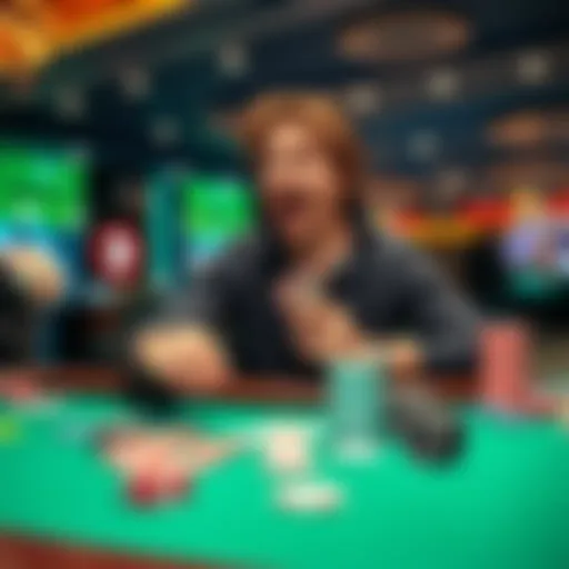 Person excitedly placing their first bet at a casino table with colorful chips and cards