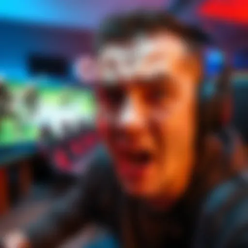 A person expressing surprise and frustration while playing Mines for the first time, with a gaming setup in the background.