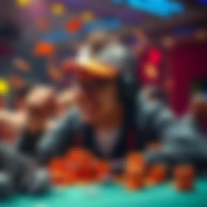 A player celebrating their first win with orange chips, showing excitement and mixed feelings after losing a significant amount in the game.