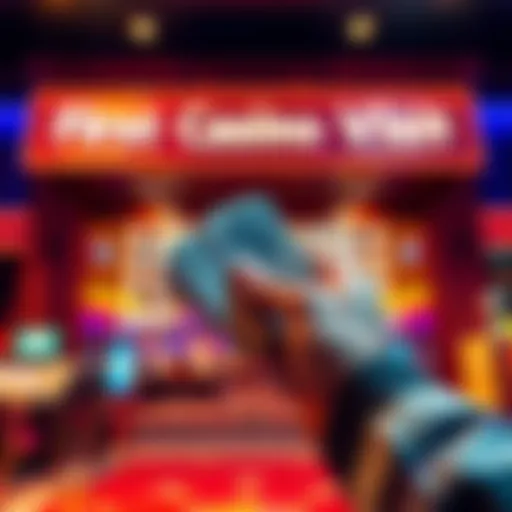 First Casino Visit A person holding cash and a casino ticket while standing in front of a casino entrance