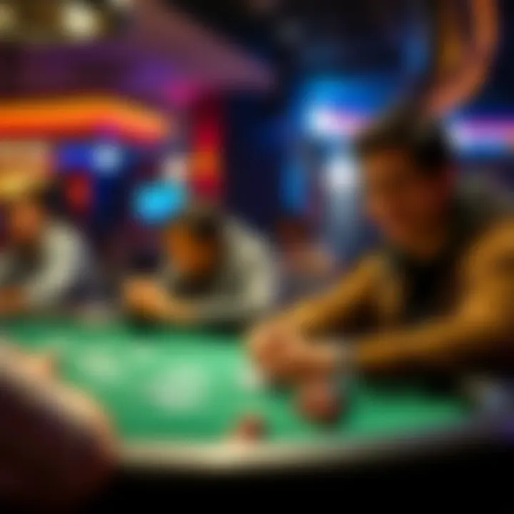 A player enjoying their first experience at a live poker table, focused on their cards and chips, with excitement in their eyes.