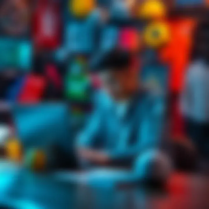 A person sitting at a table with a laptop, analyzing sports betting options with a confused look, surrounded by sports memorabilia.