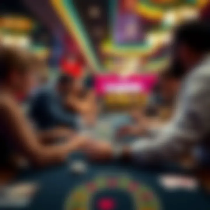 A person at a blackjack table, excitedly placing bets while interacting with other players