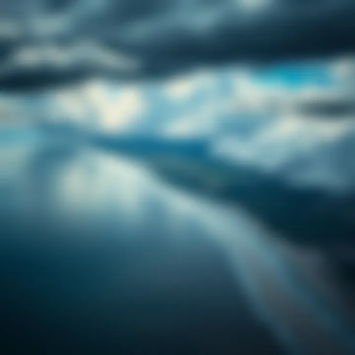 Florida's Future Challenges Aerial view of Florida coastline with encroaching floodwaters and storm clouds, symbolizing climate change threats.