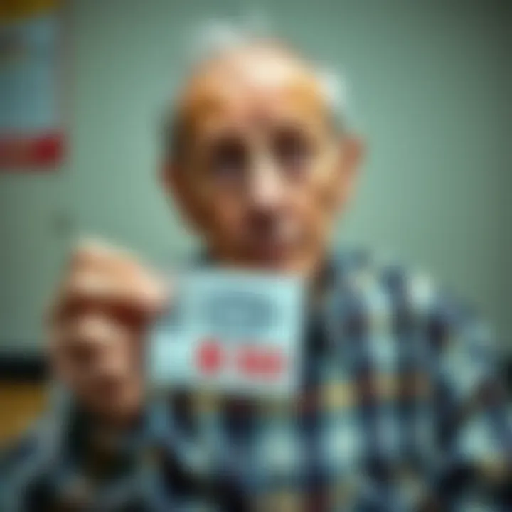 An elderly man looking confused while holding a Florida lottery ticket showing a value of $50, with a puzzled expression on his face.