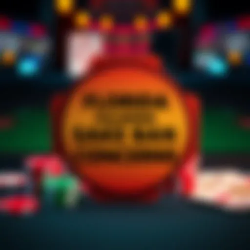 A graphic showing a warning sign about the potential ban of Stake in Florida, with images of gambling chips and cards in the background.