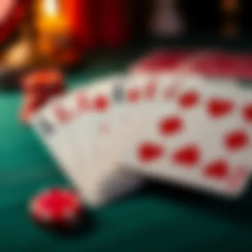 A hand of five playing cards all of the same suit laid out on a poker table, representing a flush combination in poker
