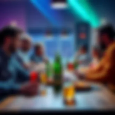 Football Betting Discussion A group of people discussing football bets and predictions with drinks and snacks on a table