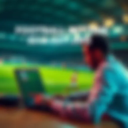 A person analyzing football betting odds on a laptop with a sports background