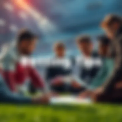 Group of people discussing football betting strategies with charts and notes