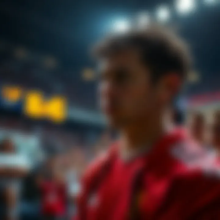 A football player looking stressed as the game clock runs down, with fans in the background showing anxious expressions.