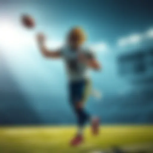A football player in mid-throw preparing to execute a Hail Mary pass during a game