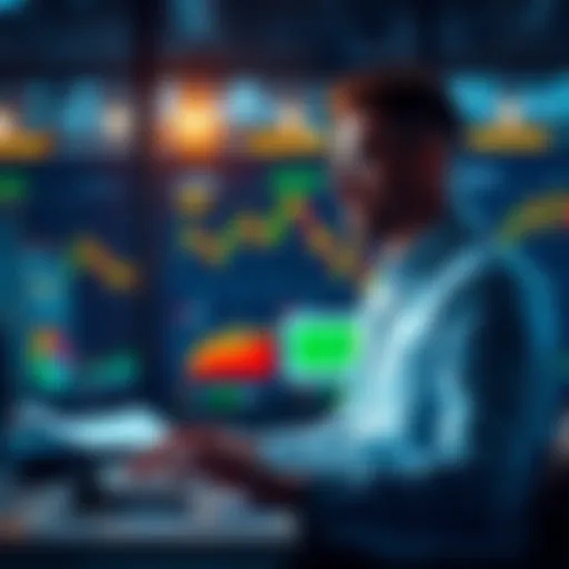 An analyst evaluating football strategies with charts and predictions on a screen