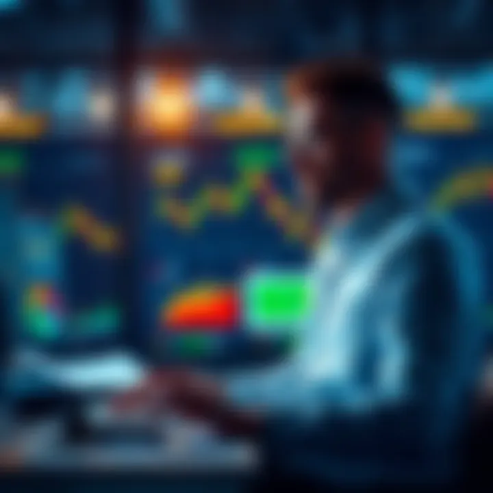 An analyst evaluating football strategies with charts and predictions on a screen