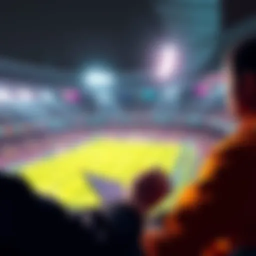 A person placing a bet on different touchdown scorers at a football stadium