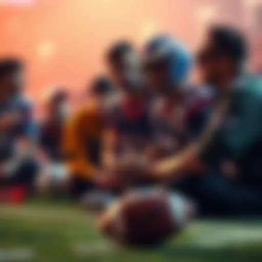 A group of football fans discussing betting strategies for NFL teams including Broncos, Steelers, Bills, Rams, Lions, Buccaneers and Eagles