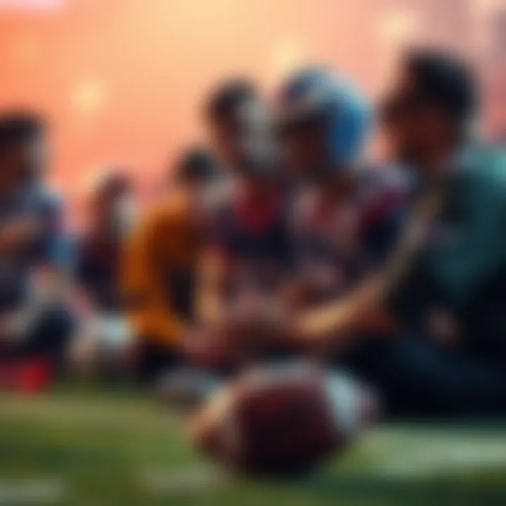 A group of football fans discussing betting strategies for NFL teams including Broncos, Steelers, Bills, Rams, Lions, Buccaneers and Eagles