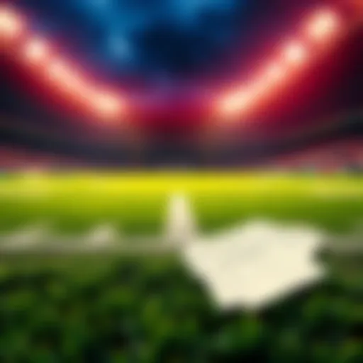 Football Betting Analysis A visual representation of college football betting tips and predictions, featuring a football field and betting slips