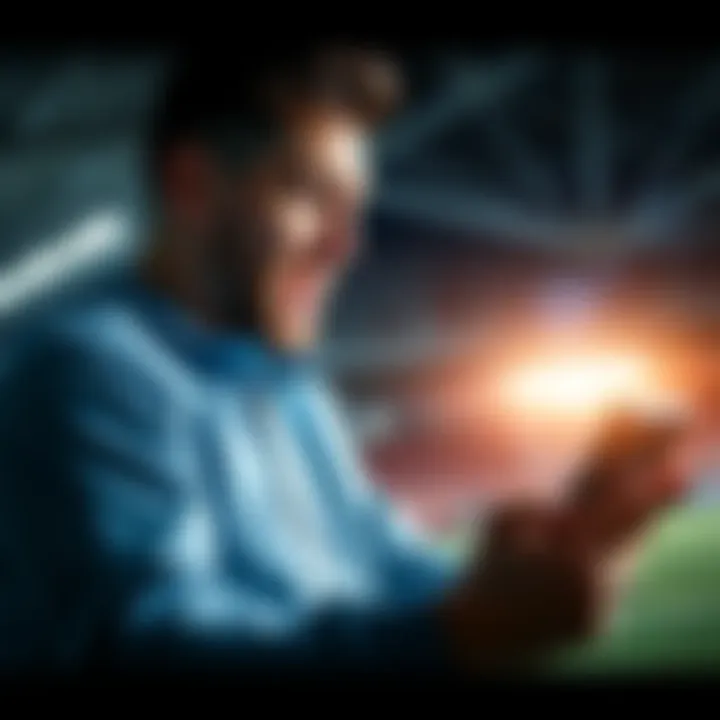 A person analyzing football betting odds on a digital device, showing excitement for a $10 KCC parlay bet.