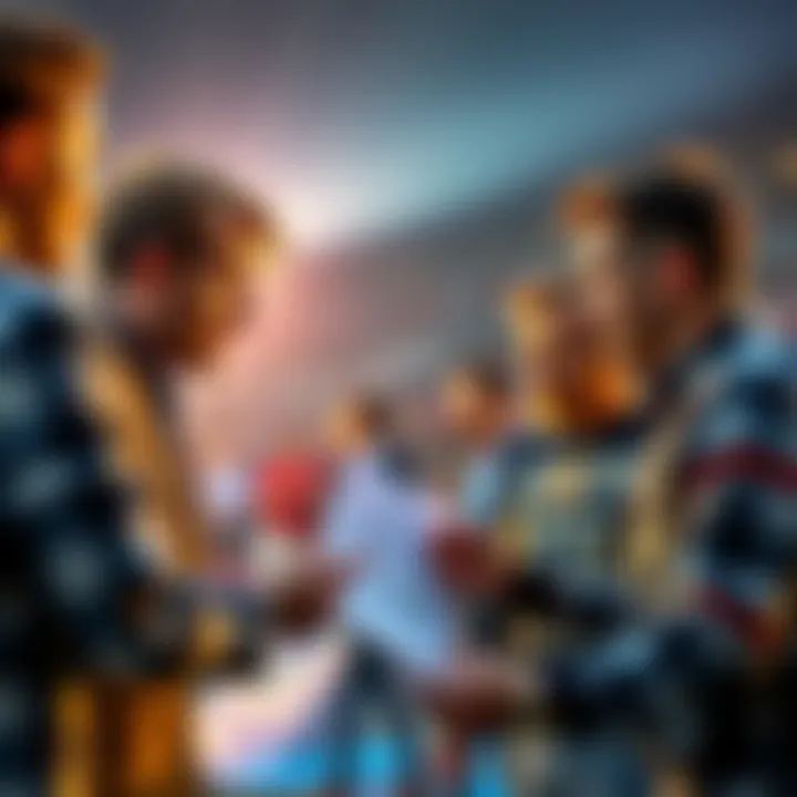 People discussing football picks with charts and statistics