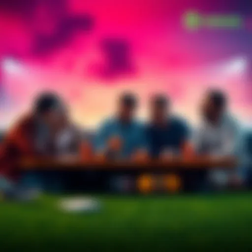 A group of people discussing football betting strategies at a table with betting slips and drinks