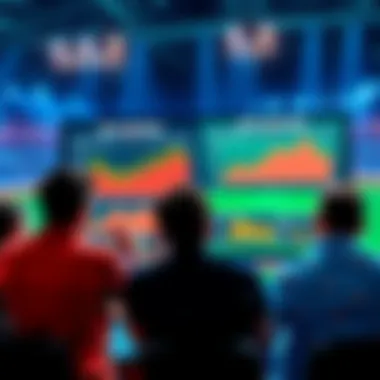 Football Betting Discussion People engaging in a football betting discussion with charts and predictions on a screen.