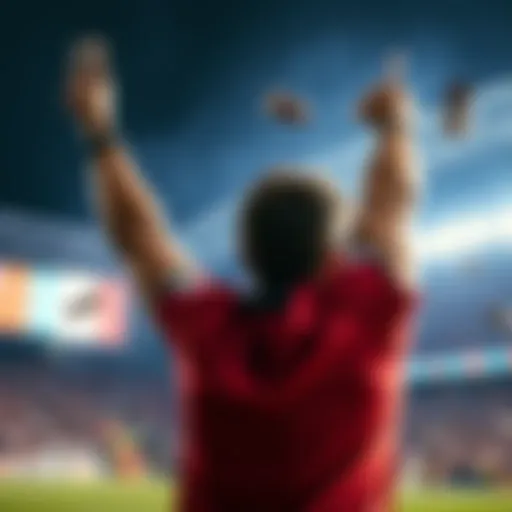 A person looking at their phone excitedly as they celebrate a touchdown during a football game, signifying the thrill of betting on FanDuel.