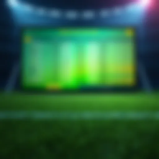 A football field with betting odds displayed on a screen, showcasing the best picks for Sunday games